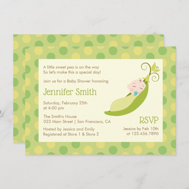 Pea in a Pod Neutral Baby Shower Invitation (Front/Back)