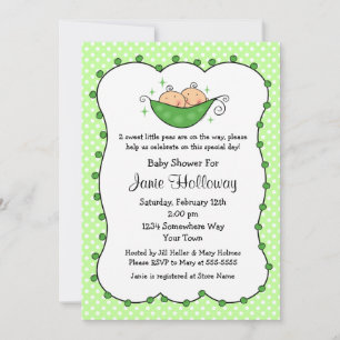 Pea In My Pod Twins Baby Shower Invitation