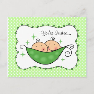 Pea In My Pod Twins Baby Shower Postcard Invite