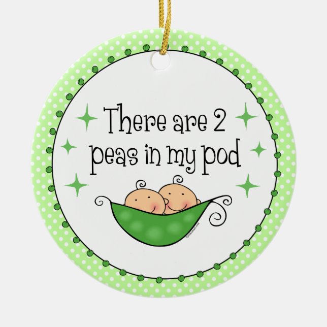 Pea In My Pod Twins Ceramic Tree Decoration (Front)