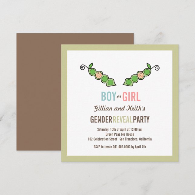 Pea in Pod Gender Reveal Baby Shower Invite (Front/Back)