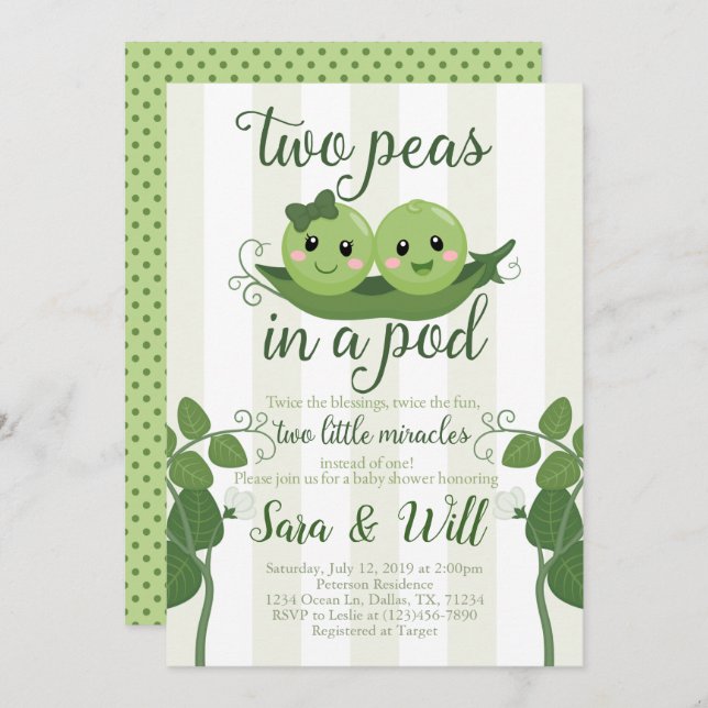 Pea Pod Baby Shower Invitation Invite (Front/Back)
