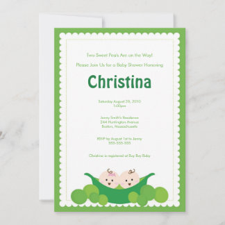 Pea Pod Boy & Girl Twins Baby Shower Invitation