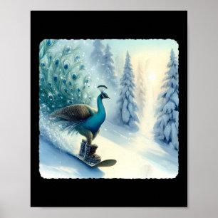 Pea Snowboards In Snowy Backdrop. Snowboarding Fro Poster