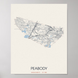 Peabody Massachusetts Street Map Poster