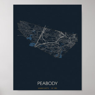 Peabody Massachusetts Street Map Poster (Night)