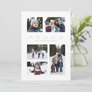 Peace 5 photo collage simple green Christmas Holiday Card