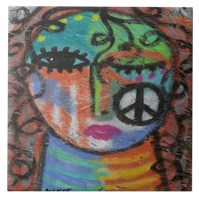 Peace Abstract Acrylic Painting on OSB Ceramic Tile (Front)