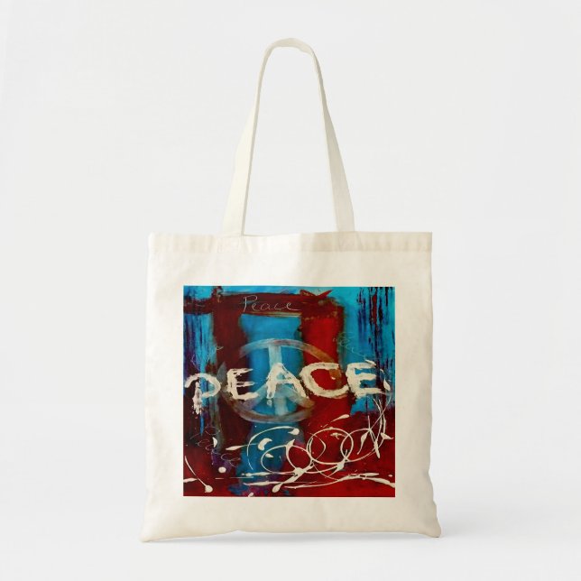 Peace abstract colours blue, red & white tote bag (Front)