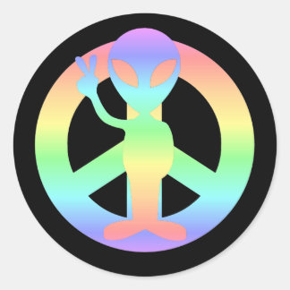 peace alien classic round sticker