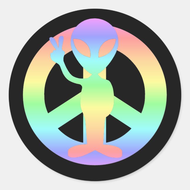 peace alien classic round sticker (Front)
