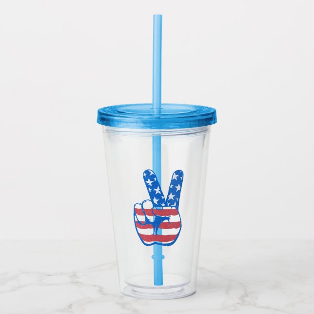 Peace American Flag Pattern Acrylic Tumbler (Front)