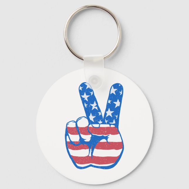 Peace American Flag Pattern Key Ring (Front)