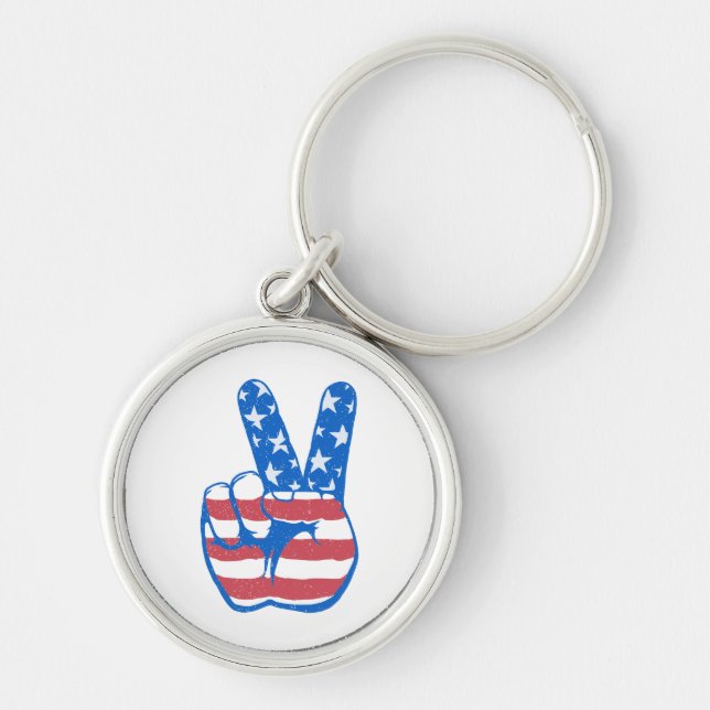 Peace American Flag Pattern Key Ring (Front)