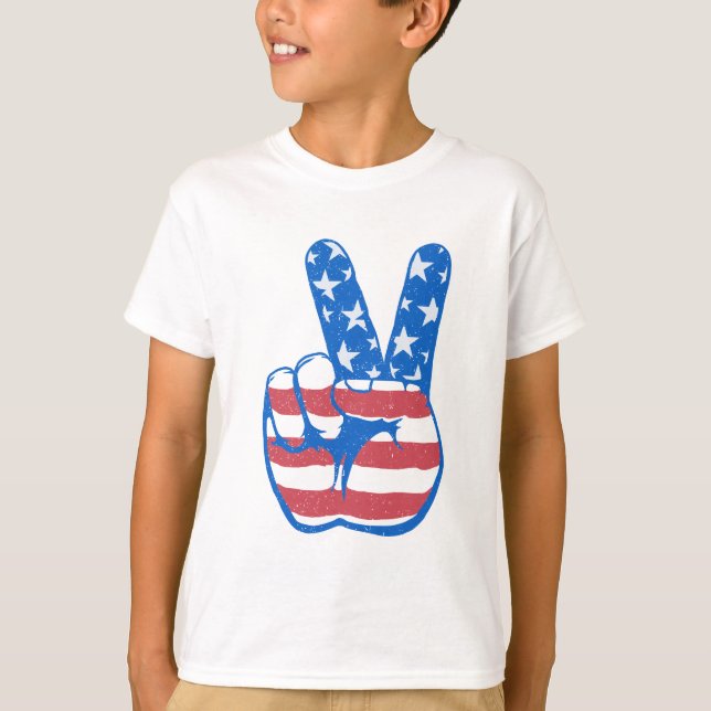 Peace American Flag Pattern T-Shirt (Front)