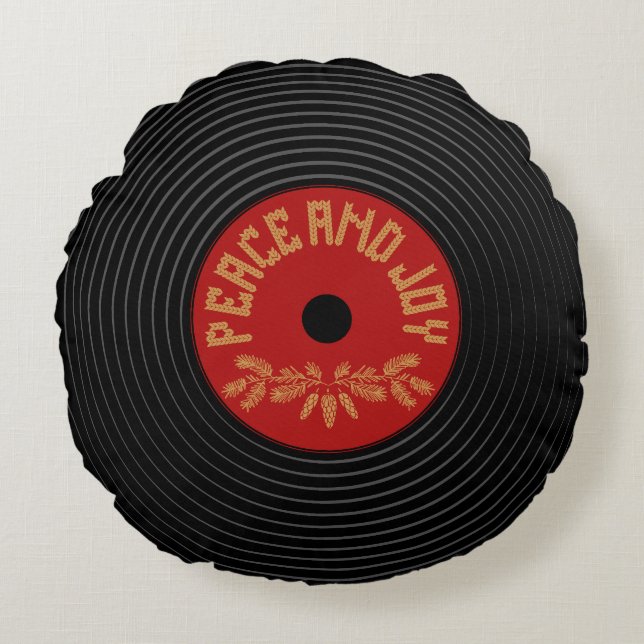 Peace an joy vinyl record design round cushion (Front)