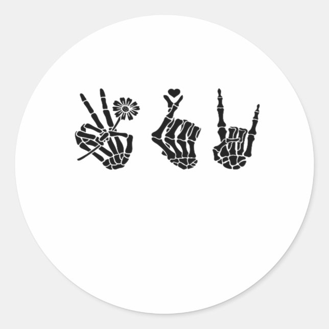 Peace And And Roll Skeleton Hands Classic Round Sticker (Front)