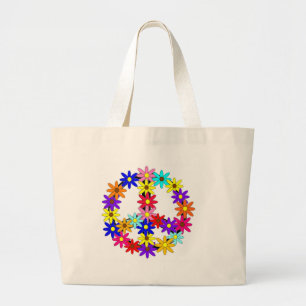 Peace and Flower Power Large Tote Bag