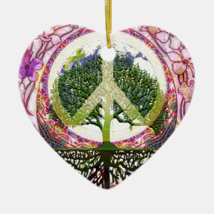 Peace and Flowers Symbol Ceramic Ornament