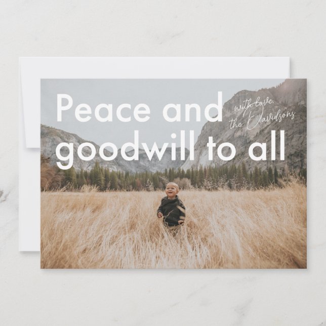 Peace and Goodwill Modern Flat Holiday Photo Card (Front)