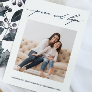 Peace and Hope Blue Botanical Rustic Holiday Invitation