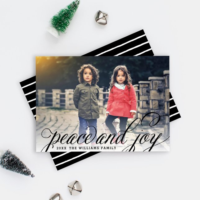 Peace and Joy Black Handwritten Script Photo Holiday Card (Creator Uploaded)