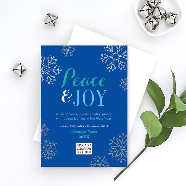 Peace and Joy Blue Corporate Business Holiday Card (Creator Uploaded)