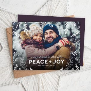 Peace and Joy Botanical Overlay Photo Holiday Card
