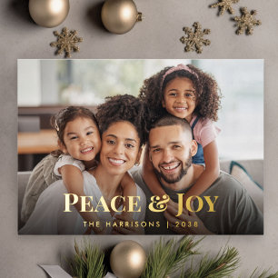 Peace And Joy Family Photo Christmas Foil Holiday Card