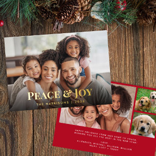 Peace And Joy Family Photo Christmas Foil Holiday Card