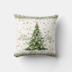 Peace And Joy Green Christmas Tree Cushion