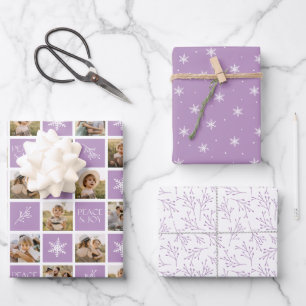 Peace and Joy Light Purple Holiday Photo Collage Wrapping Paper Sheet