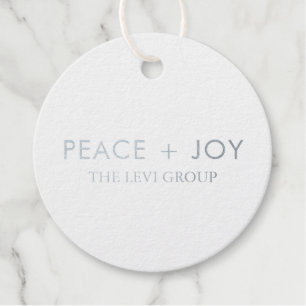 Peace and Joy Minimal Christmas Circle Silver Favour Tags