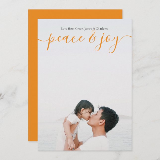 Peace And Joy Modern Christmas Orange Card (Front/Back)