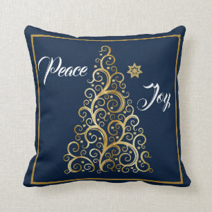 Peace and Joy Navy and Gold Christmas Cushion