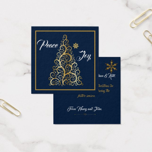 Peace and Joy Navy and Gold Flat Greeting Card (Office)