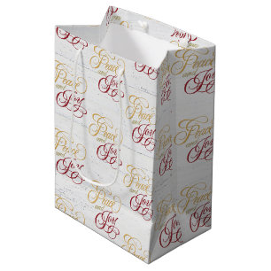 Peace and Joy On Whitewashed Wood Medium Gift Bag