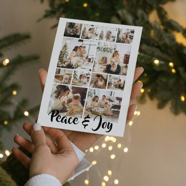 Peace and Joy Photo Christmas Personalised Holiday Card (Peace and Joy Photo Christmas Personalized Holiday Card by Ricaso add 12 photographs, make your own)