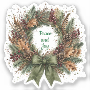 Peace and Joy Rustic Pinecone Wreath Christmas