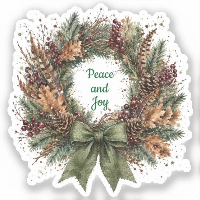 Peace and Joy Rustic Pinecone Wreath Christmas  (Front)