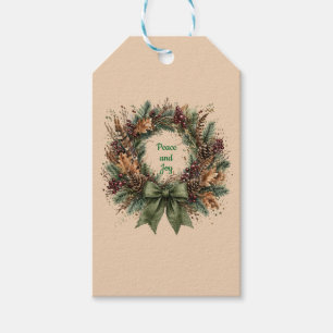 Peace and Joy Rustic Pinecone Wreath Christmas Gift Tags