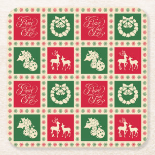 Peace and joy square paper coaster