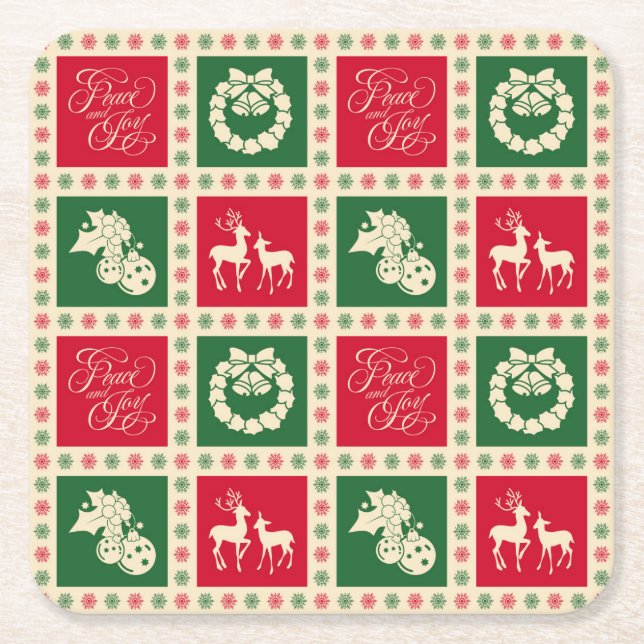 Peace and joy square paper coaster (Front)