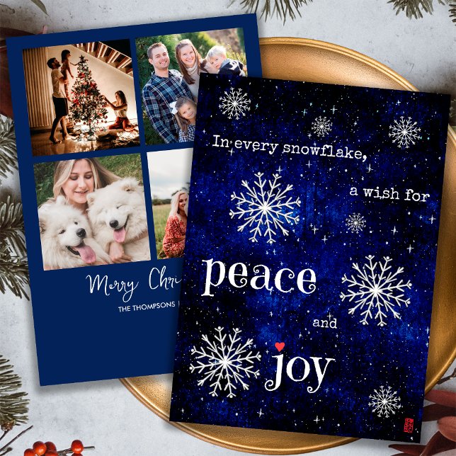Peace and Joy Starry Night Christmas Wishes Photo  Holiday Card (Front and back)