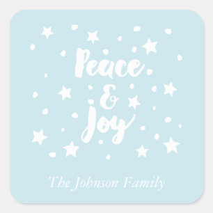 Peace and Joy Stars and Snowflakes Christmas Square Sticker
