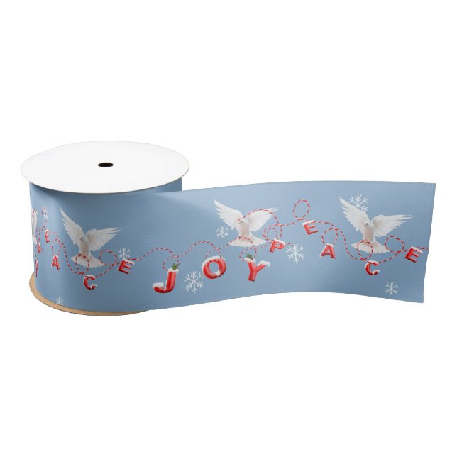 Peace and Joy White Doves With Snowflakes Satin Ribbon (Spool)