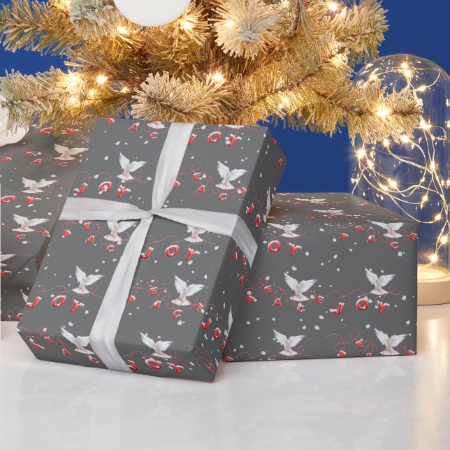 Peace and Joy White Doves With Snowflakes Wrapping Paper (Holidays)