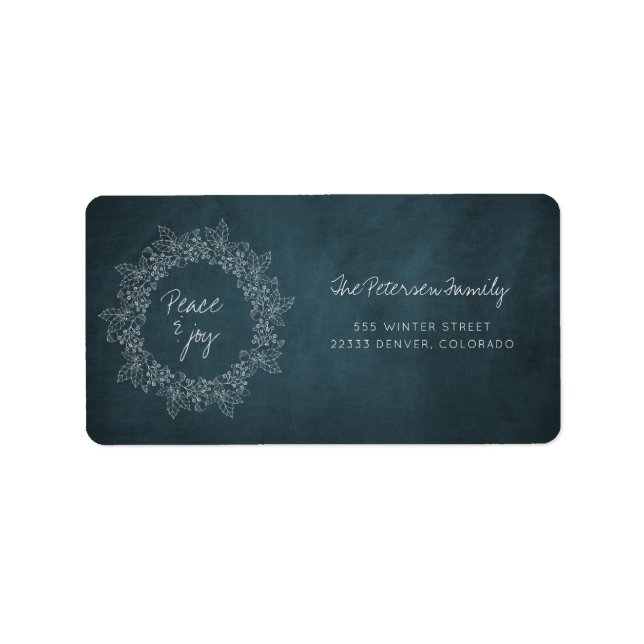 Peace and joy wreath chalkboard holiday address label (Front)