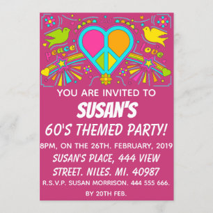 Peace and Love. 60's Themed Party. Invitation