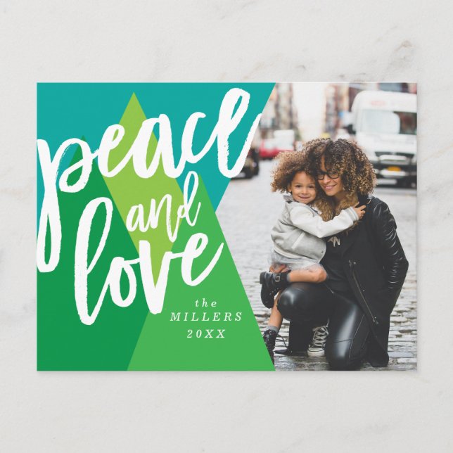 Peace and Love Bright Christmas Photo card (Front)